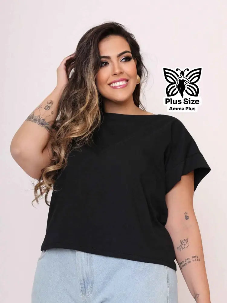 Blusa Básica Gola Redonda Confortável Plus Size