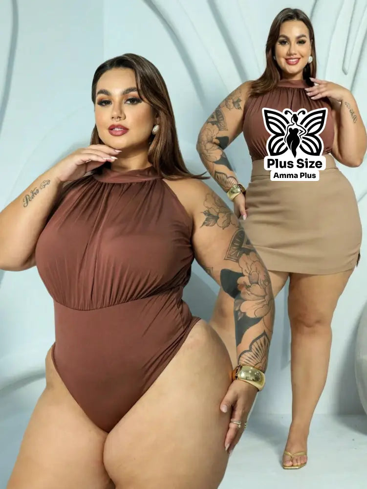 Blusa Body Regata Decote Halter Elegante Plus Size - Amma Plus