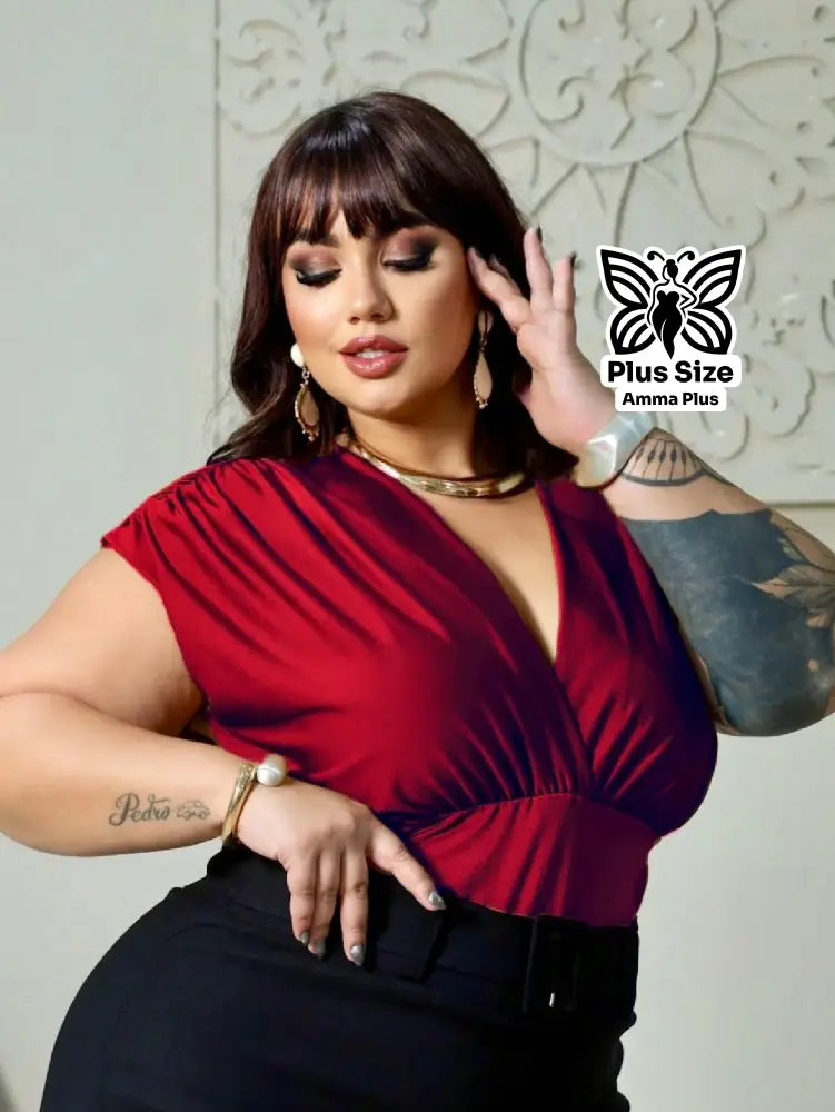 Blusa Body Transpassada Decote V Elegante Plus Size - Amma Plus