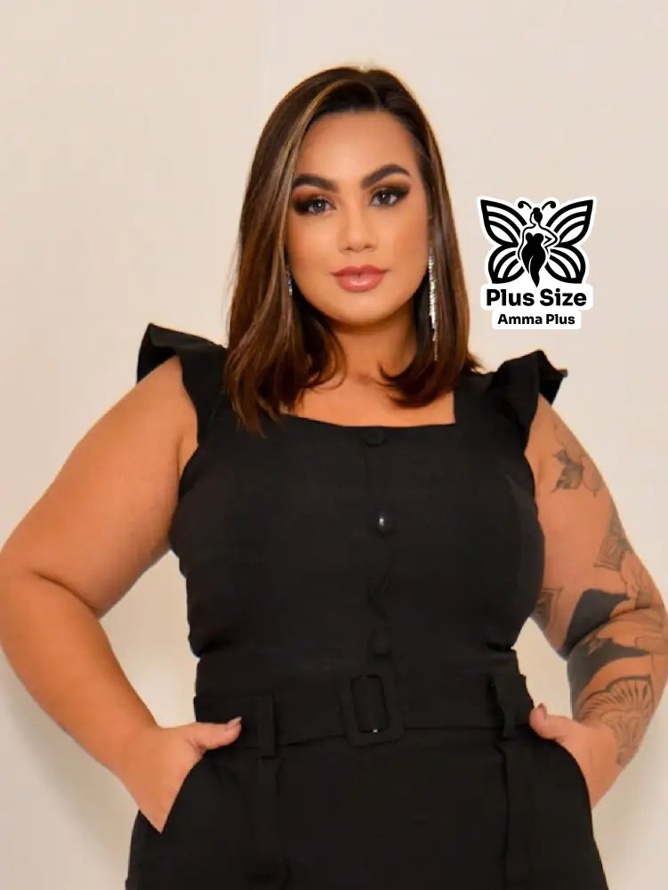 Blusa Cropped Com Babados E Botões Plus Size - Amma Plus