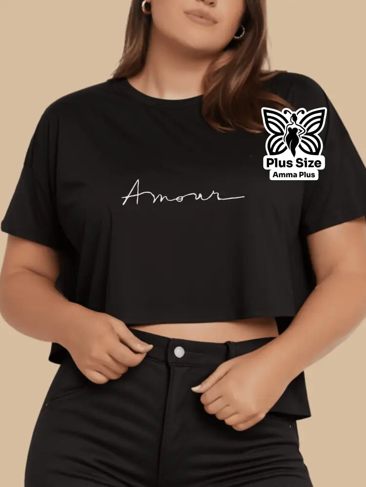 Blusa Cropped Estampada Amour Plus Size - Amma Plus
