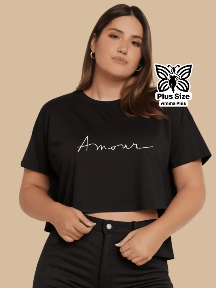 Blusa Cropped Estampada Amour Plus Size - Amma Plus