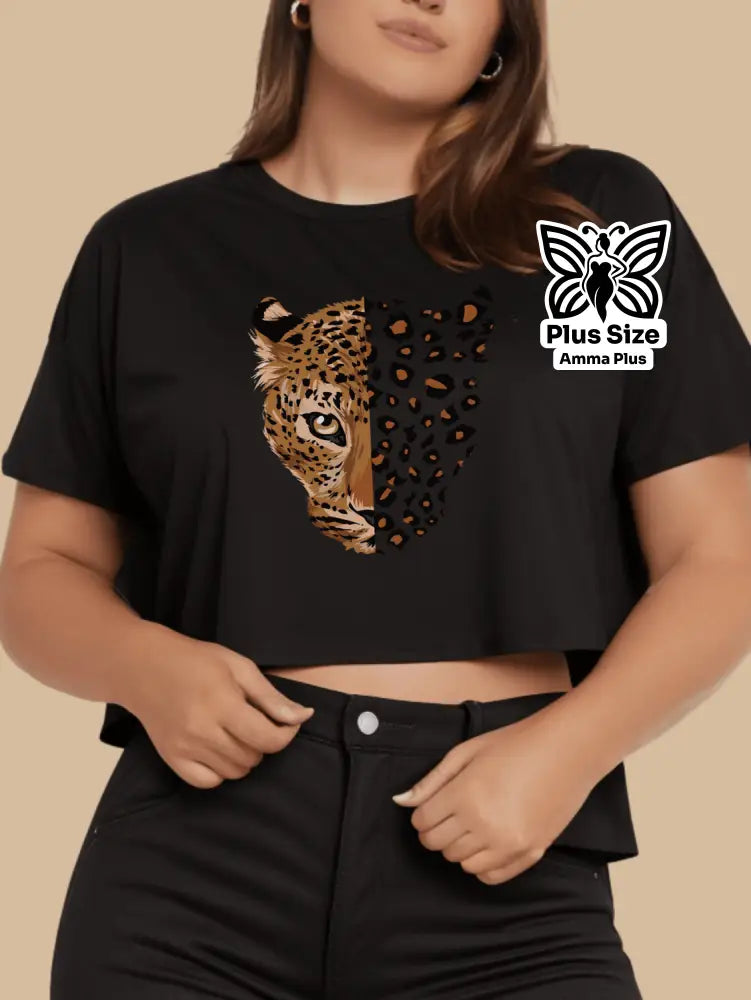 Blusa Cropped Estampada Onça Selvagem Plus Size - Amma Plus