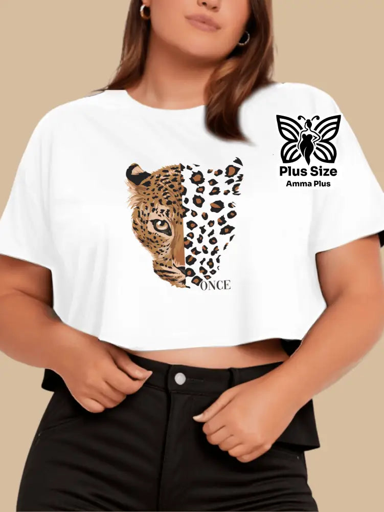 Blusa Cropped Estampada Onça Selvagem Plus Size - Amma Plus