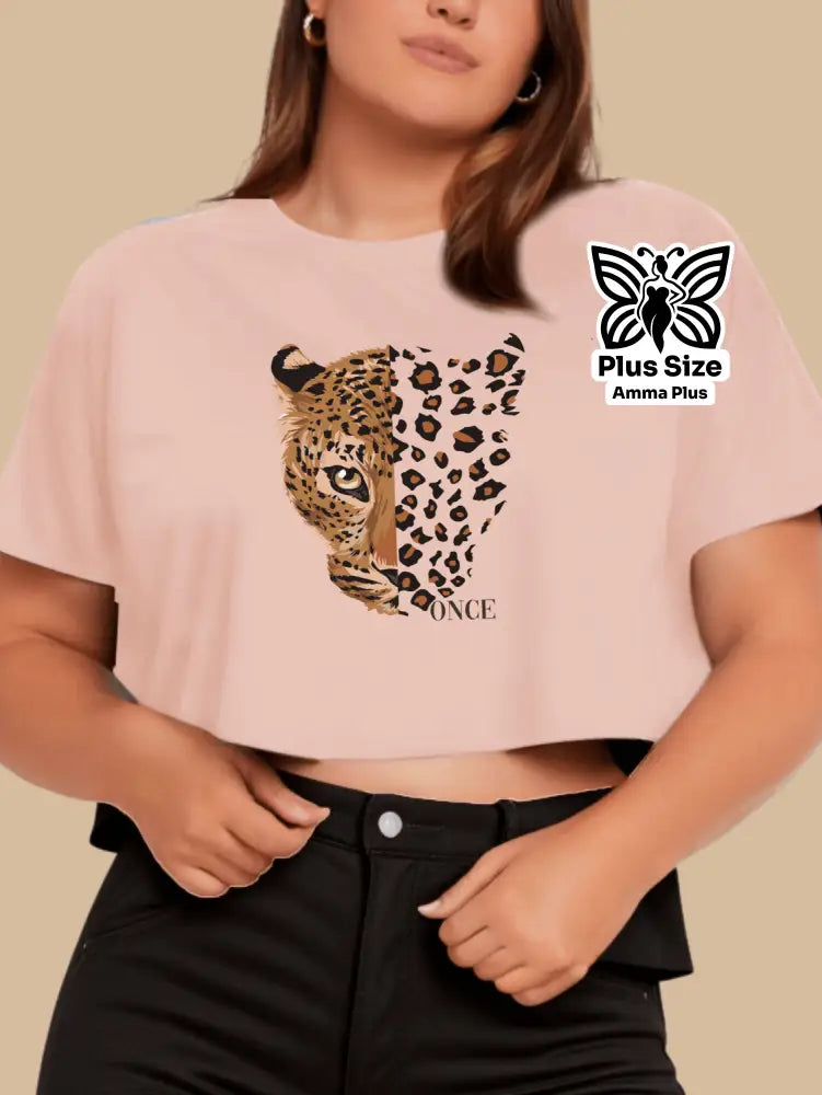 Blusa Cropped Estampada Onça Selvagem Plus Size - Amma Plus