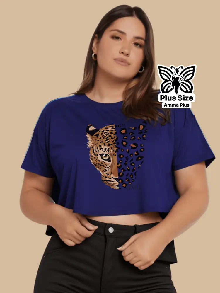 Blusa Cropped Estampada Onça Selvagem Plus Size - Amma Plus