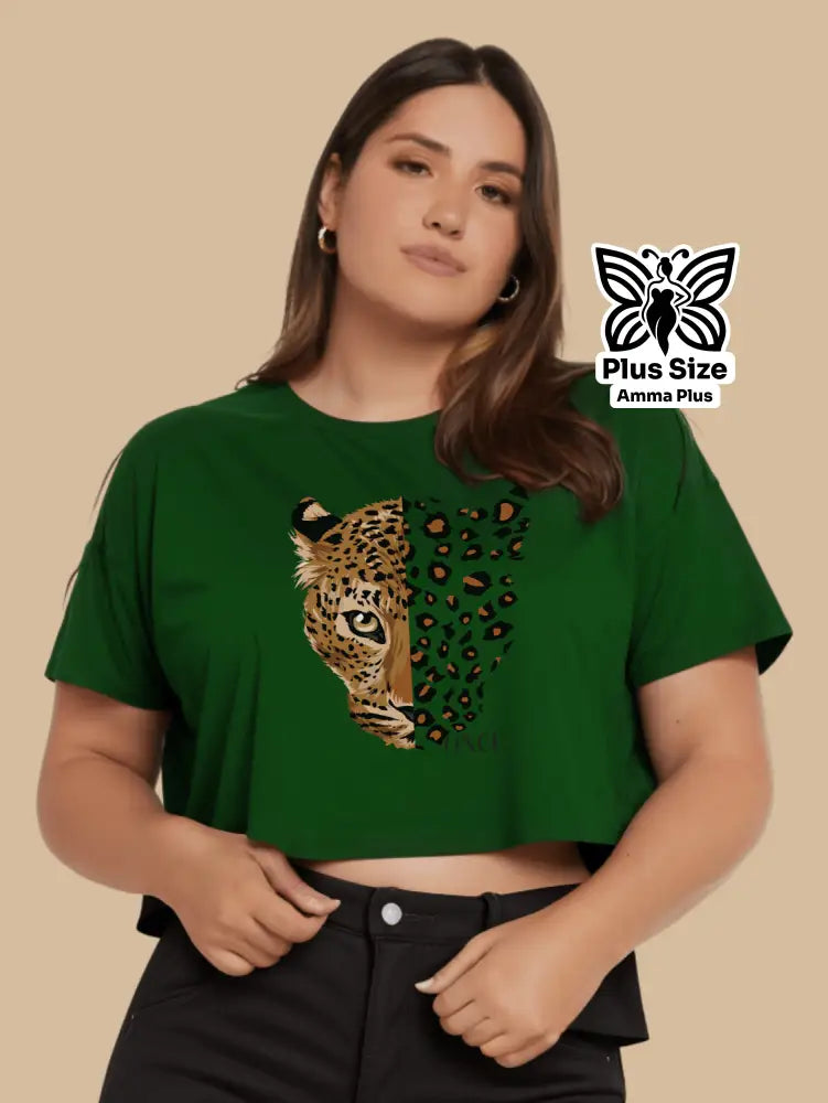 Blusa Cropped Estampada Onça Selvagem Plus Size - Amma Plus
