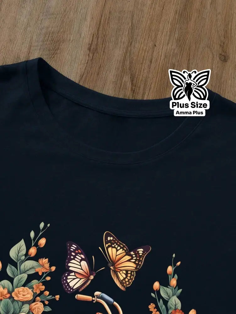 Blusa Estampada Bicicleta Borboletas Florais Plus Size - Amma Plus