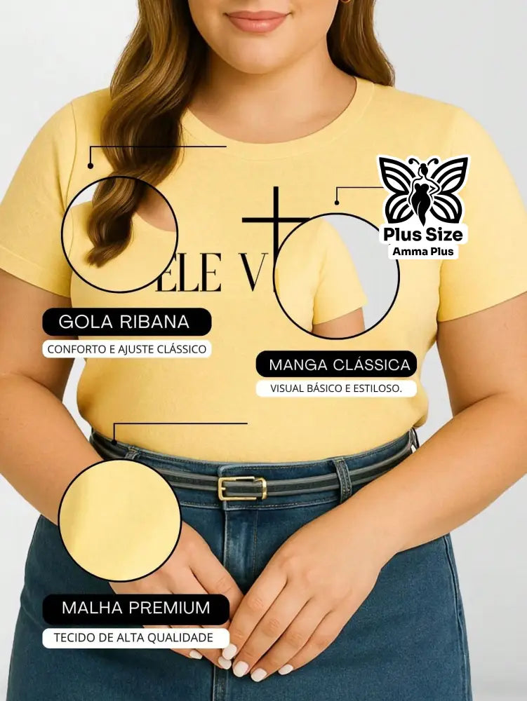 Blusa Estampada Cruz Frase Ele Vive Plus Size - Amma Plus