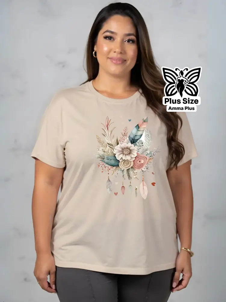 Blusa Estampada Floral Pena Boho Plus Size - Amma Plus