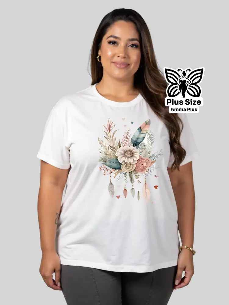 Blusa Estampada Floral Pena Boho Plus Size - Amma Plus