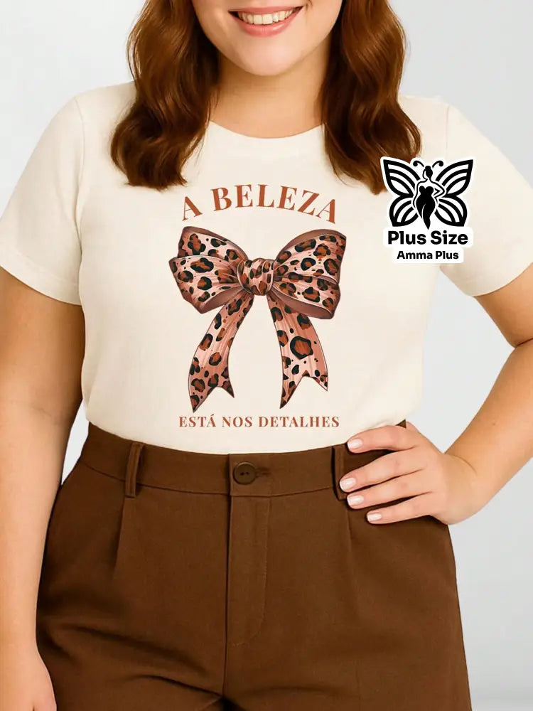 Blusa Estampada Laço Frase Inspiradora Plus Size - Amma Plus