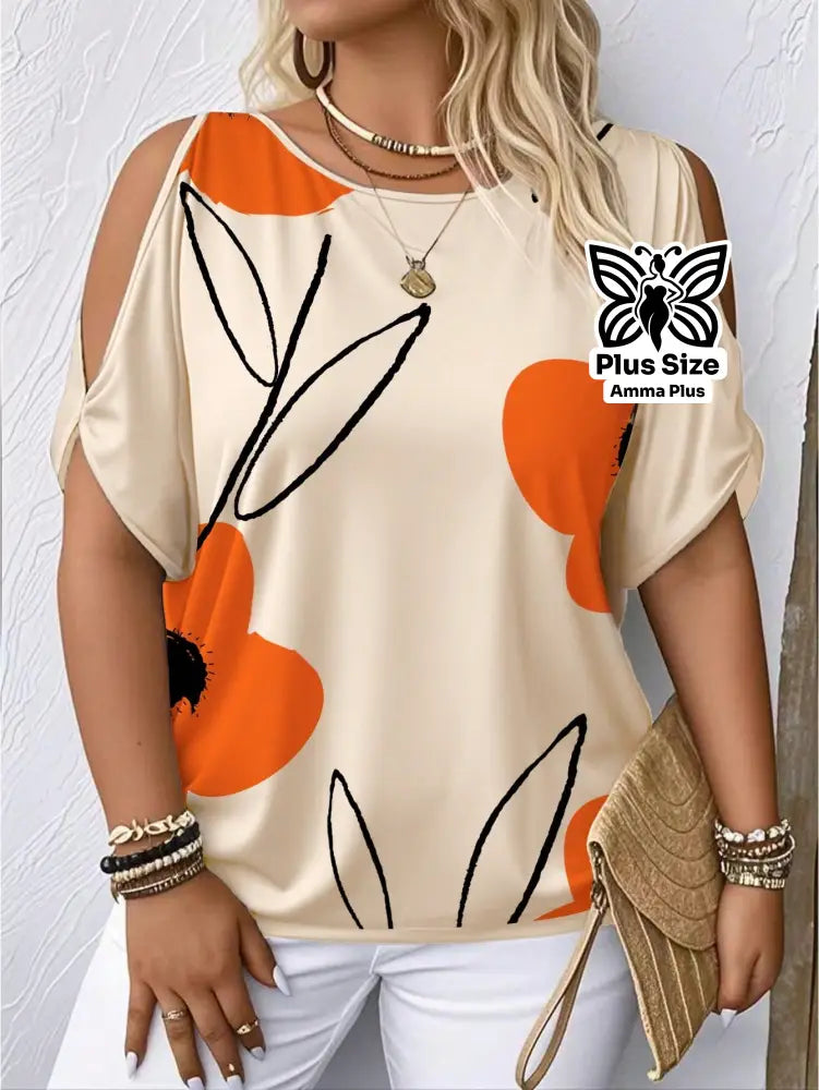 Blusa Estampada Ombro Vazado Floral Plus Size - Amma Plus