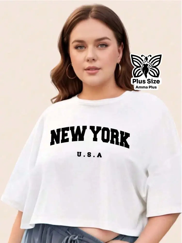 Blusa Oversize Estampada New York Casual Plus Size - Amma Plus