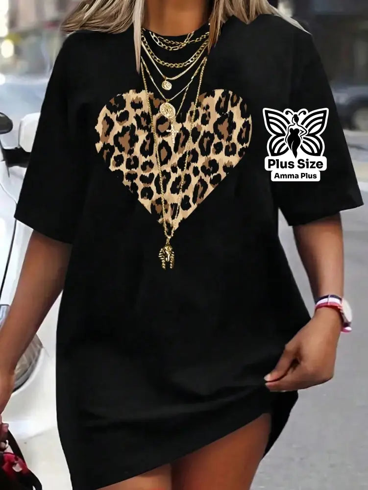 Blusa Oversized Estampa Coração Animal Print Plus Size - Amma Plus