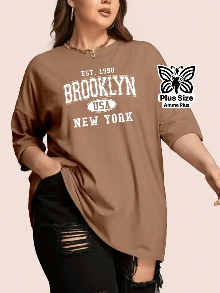 Blusa Oversized Estampada Brooklyn New York Plus Size - Amma Plus