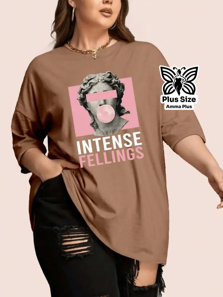 Blusa Oversized Estampada Intense Fellings Plus Size - Amma Plus