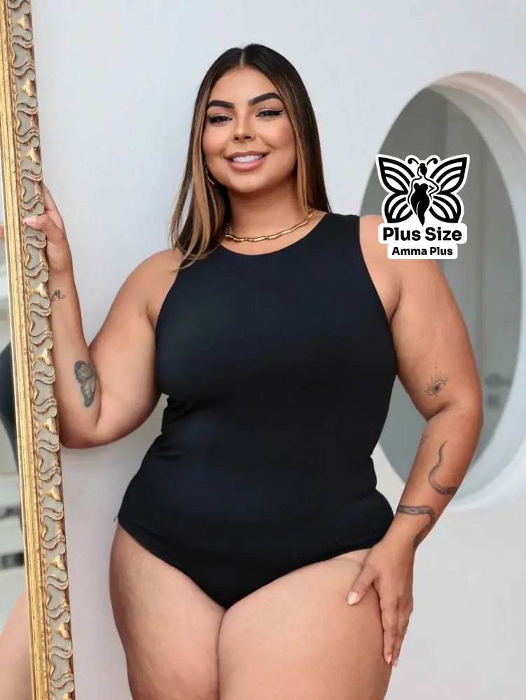 Body Regata Gola Redonda Básico Confortável Casual Plus Size