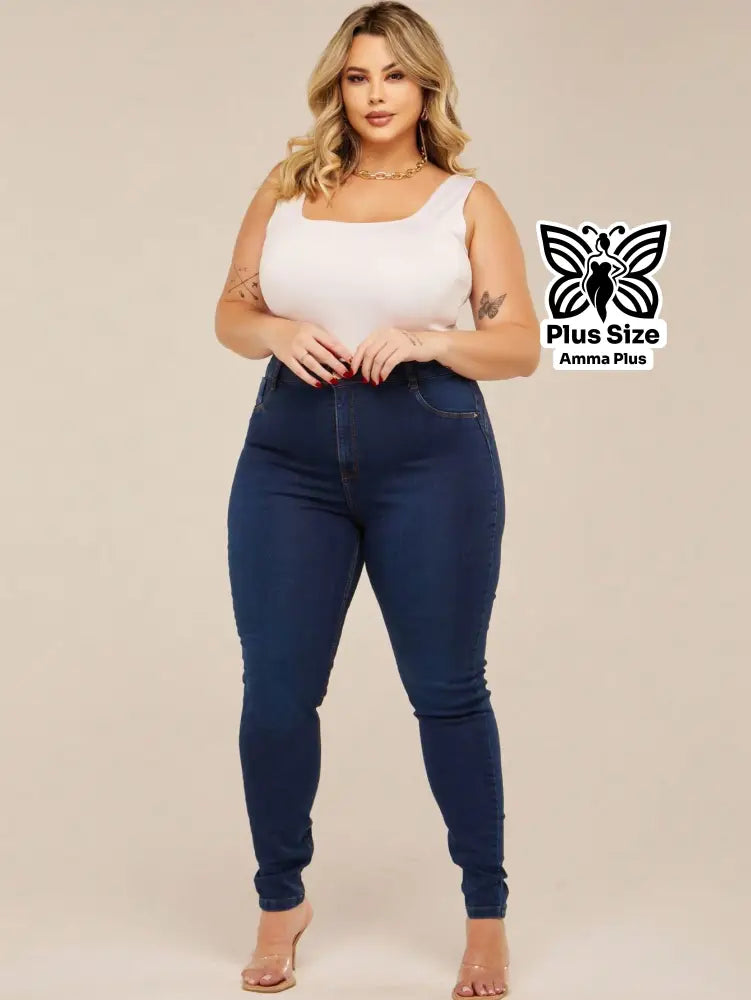 Calça Jeans Skinny Cintura Alta Modeladora Plus Size - Amma Plus