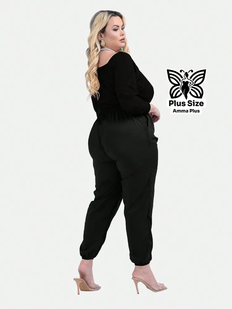 Calça Jogger Cós Elástico Com Bolsos Casual Plus Size - Amma Plus