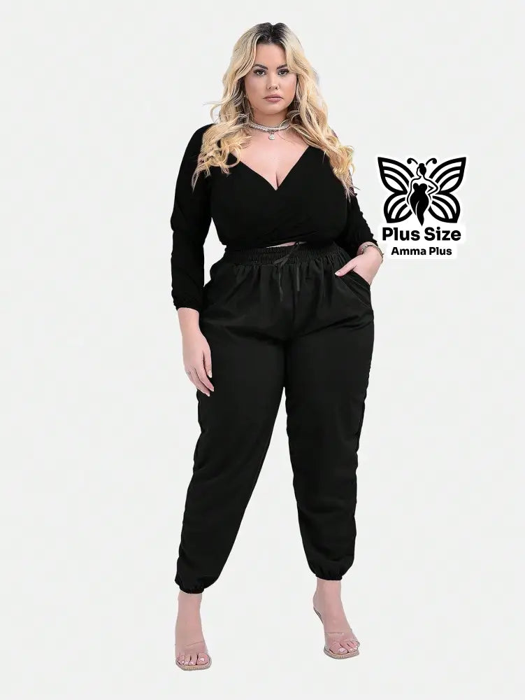 Calça Jogger Cós Elástico Com Bolsos Casual Plus Size - Amma Plus