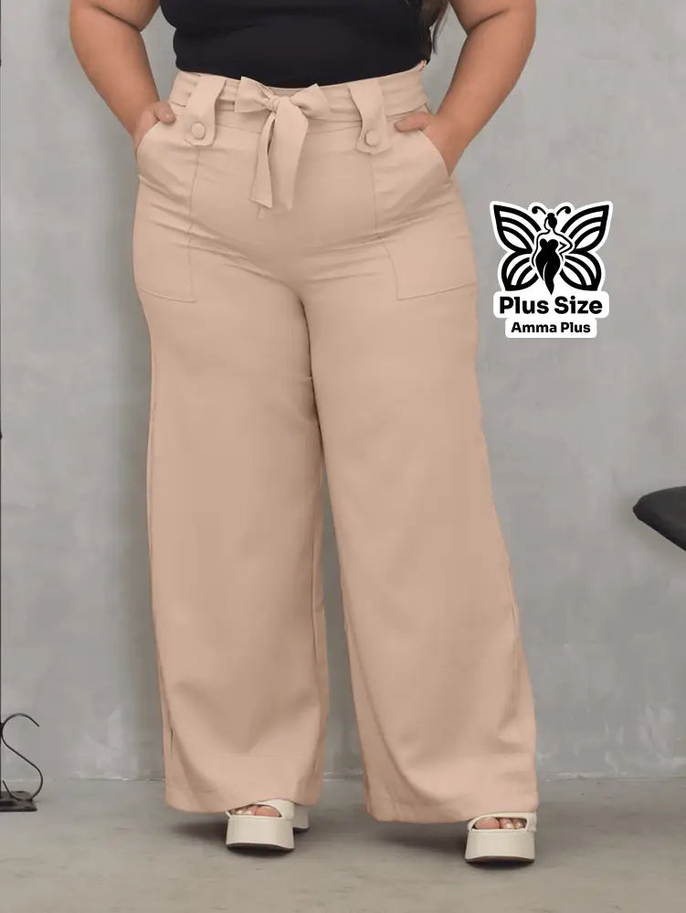 Calça Pantalona Com Cinto E Bolsos Elegante Plus Size - Amma Plus