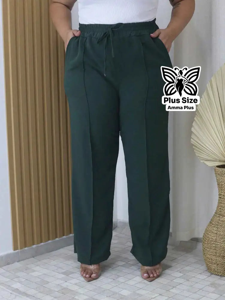 Calça Reta Cós Elástico Com Bolsos Confortável Plus Size