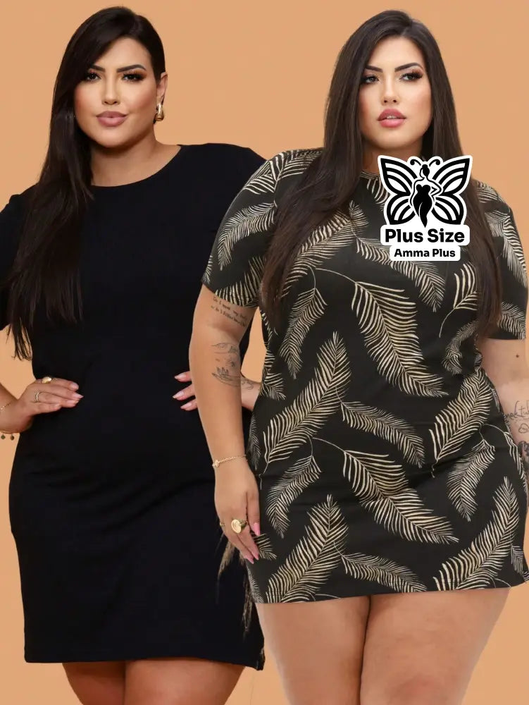 Conjunto 2 Vestidos Curtos Casuais Plus Size - Amma Plus