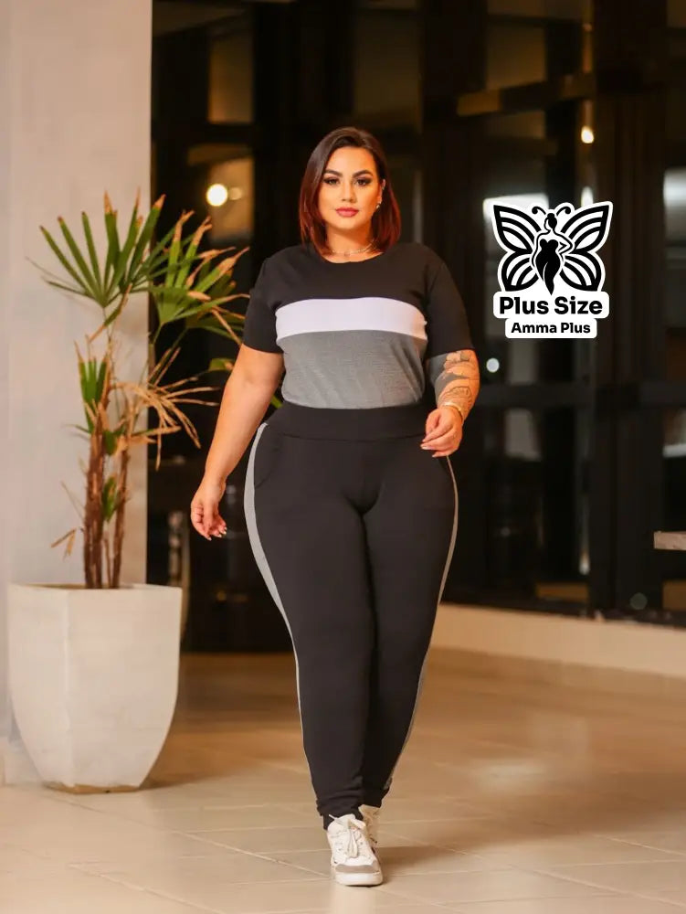 Conjunto Blusa Estampada Com Calça Justa Plus Size - Amma Plus