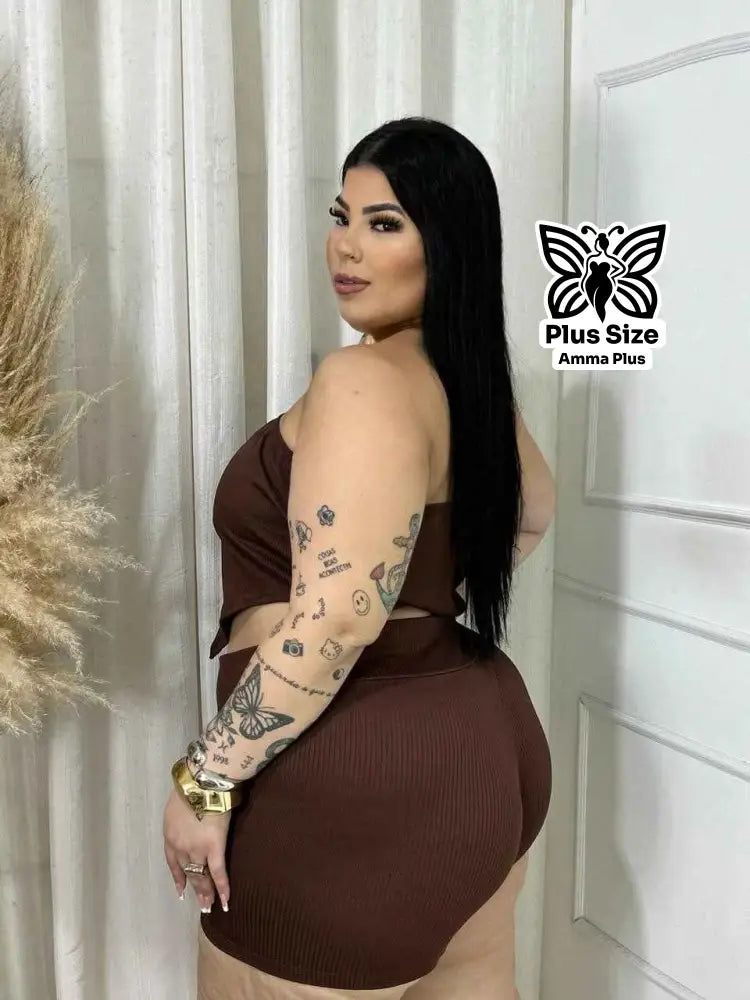 Conjunto Cropped Faixa Assimétrico E Short Plus Size