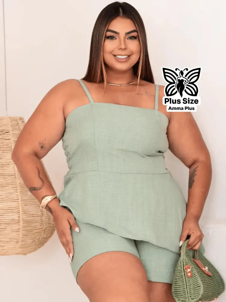 Conjunto Regata Alça Fina Com Short Soltinho Plus Size