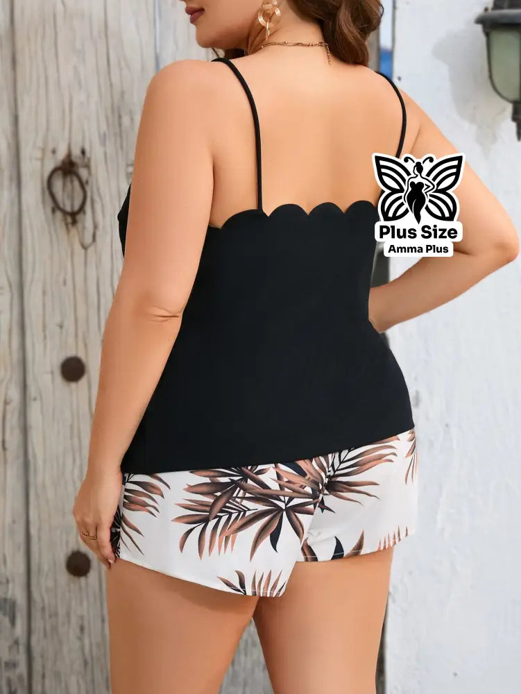 Conjunto Regata Decote Ondulado Com Short Estampado Plus Size - Amma Plus
