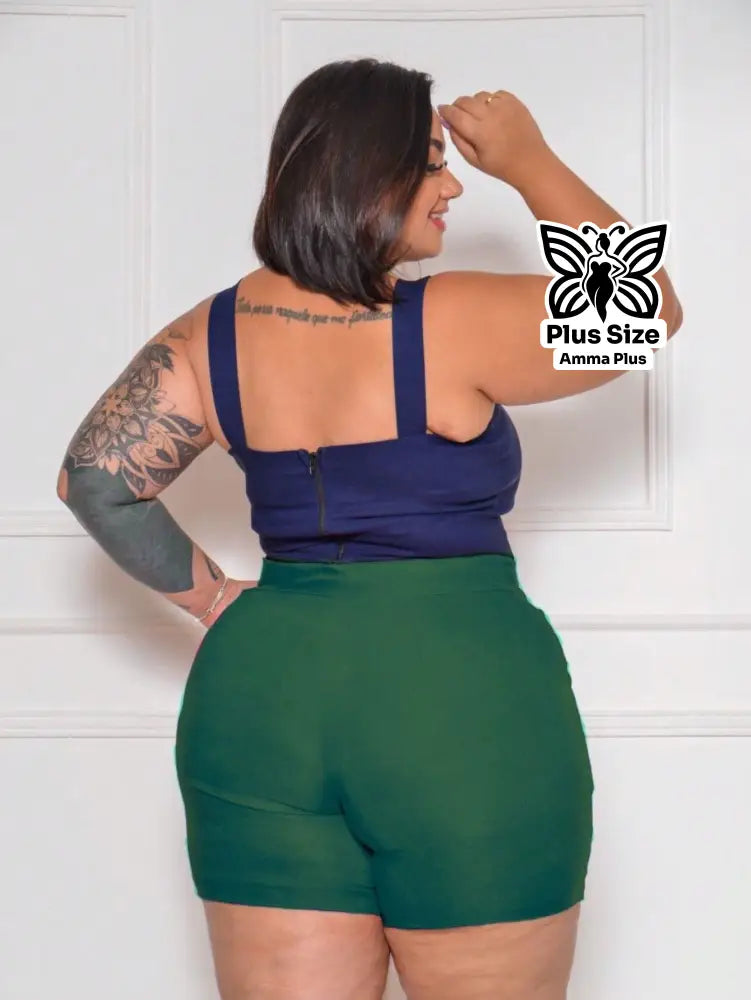 Short Alfaiataria Com Cinto Fivela Forrada Plus Size - Amma Plus