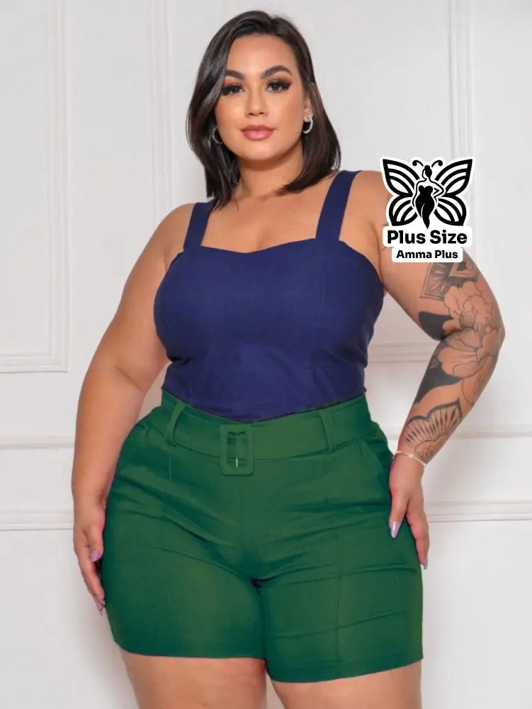Short Alfaiataria Com Cinto Fivela Forrada Plus Size - Amma Plus