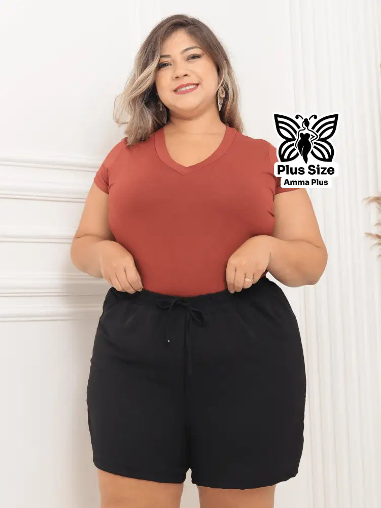 Short Soltinho Cintura Alta Tecido Leve Plus Size - Amma Plus