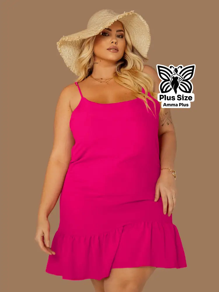 Vestido Curto Com Alças E Babado Na Barra Plus Size - Amma Plus