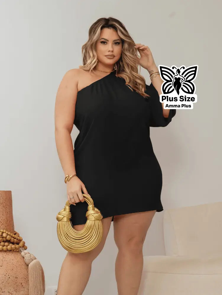 Vestido Curto Um Ombro Só Soltinho Plus Size