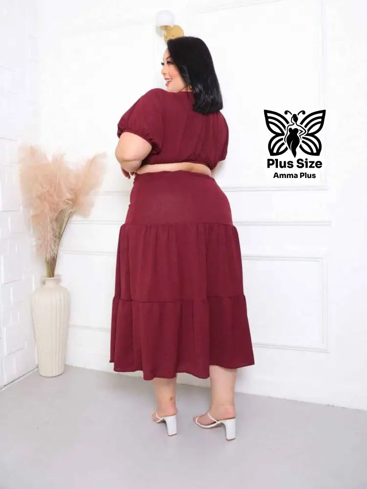 Vestido Midi Com Decote Profundo E Fenda Plus Size