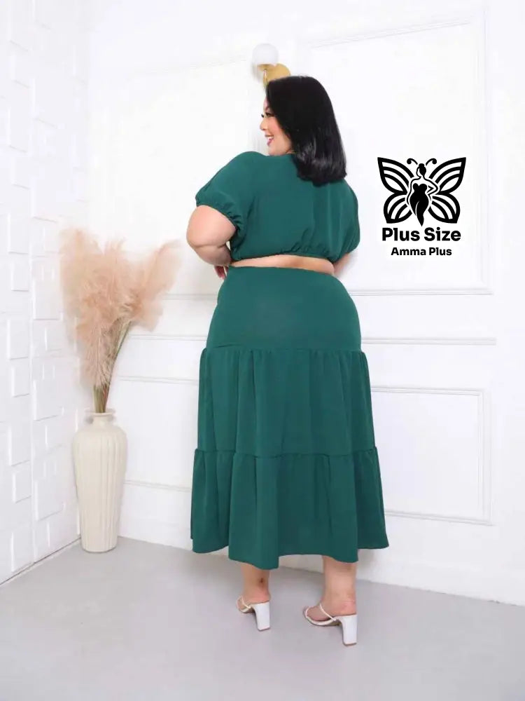Vestido Midi Com Decote Profundo E Fenda Plus Size