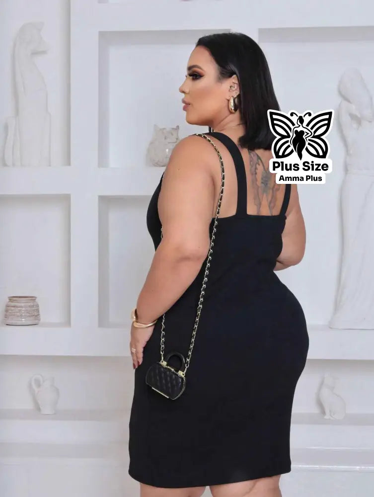Vestido Tubinho Canelado Alças Largas Plus Size