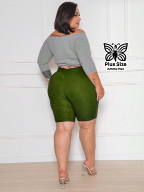 Bermuda Alfaiataria Com Cinto Fivela E Elastano Plus Size - Amma Plus