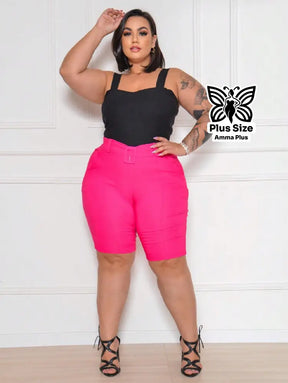 Bermuda Alfaiataria Com Cinto Fivela E Elastano Plus Size - Amma Plus