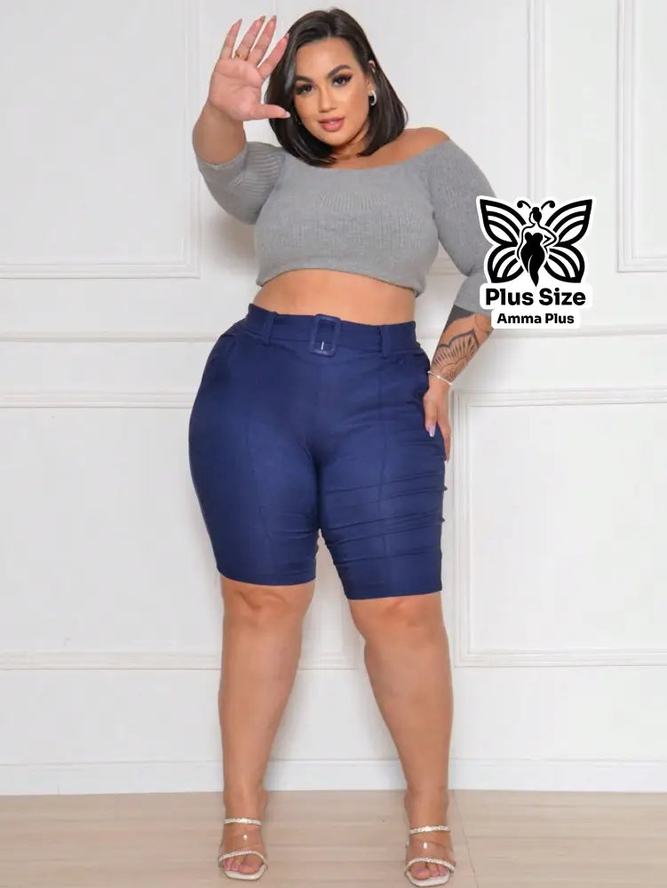 Bermuda Alfaiataria Com Cinto Fivela E Elastano Plus Size - Amma Plus
