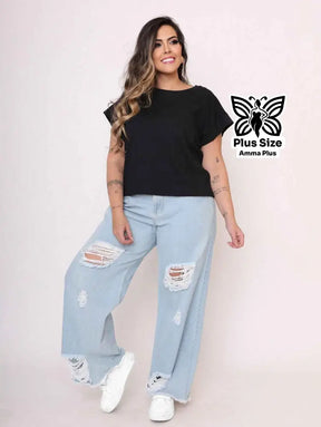 Blusa Básica Gola Redonda Confortável Plus Size