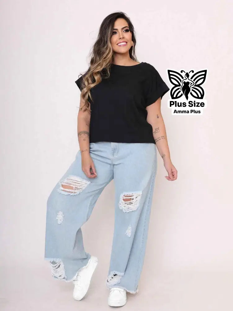 Blusa Básica Gola Redonda Confortável Plus Size