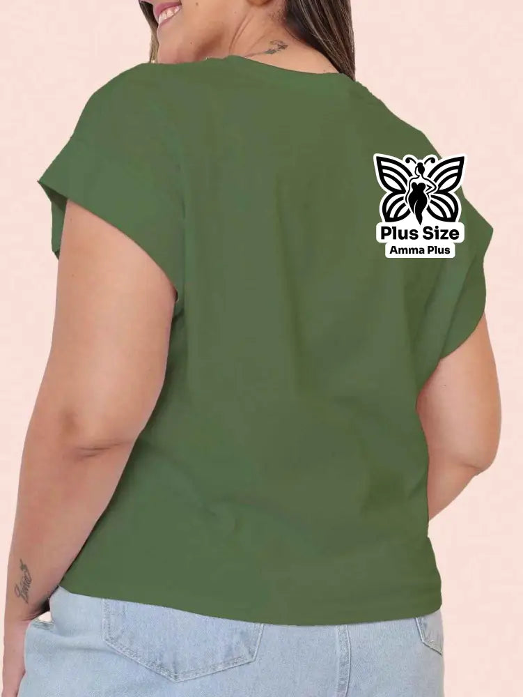 Blusa Básica Gola Redonda Confortável Plus Size