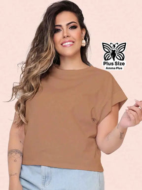 Blusa Básica Gola Redonda Confortável Plus Size