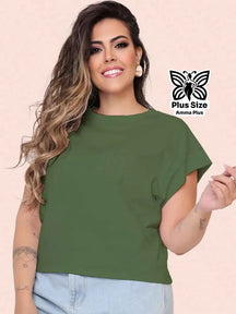 Blusa Básica Gola Redonda Confortável Plus Size