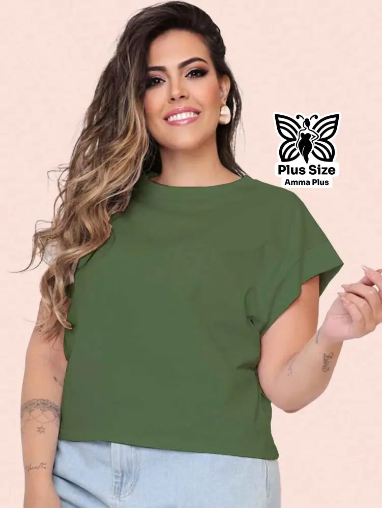 Blusa Básica Gola Redonda Confortável Plus Size