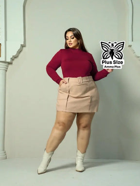 Blusa Body Manga Longa Gola Alta Clássico Plus Size - Amma Plus